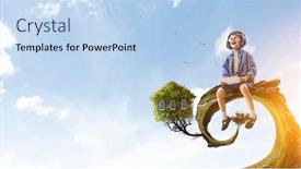  Presentation with headphones - Theme with kid-wearing-headphones-mixed-media background and a light blue colored foreground