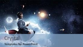  Presentation with rocket - Slide set with kid-wearing-headphones background and a light blue colored foreground