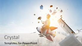  Presentation with rocket - Presentation having kid-wearing-headphones background and a soft green colored foreground