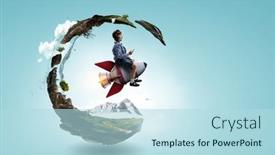  Presentation with rocket - Presentation theme having kid-wearing-headphones background and a  colored foreground