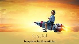  Presentation with rocket - Presentation theme having kid-wearing-headphones background and a yellow colored foreground