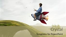  Presentation with rocket - Presentation theme featuring kid-wearing-headphones background and a yellow colored foreground