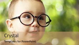  Presentation with glasses - Presentation theme enhanced with kid wearing round glasses background and a coral colored foreground