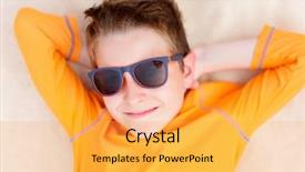  Presentation with teens summer camp - Colorful presentation theme enhanced with kid wearing sunglasses - cute teenage boy lying backdrop and a yellow colored foreground