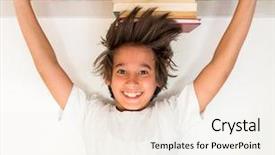  Presentation with down syndrome children disability school - PPT theme with kid with school books upside background and a sky blue colored foreground