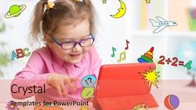  Presentation with early education - Slides having kid with tablet computer background and a coral colored foreground