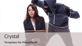  Presentation with blue and white tie dye swirl - Presentation with kidnapper with tied woman isolated background and a light gray colored foreground