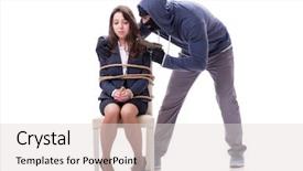  Presentation with woman tied rope sexual - PPT theme enhanced with kidnapper with tied woman isolated background and a light gray colored foreground