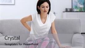  Presentation with backache - Cool new theme with kidney - beautiful young woman suffering backdrop and a light gray colored foreground