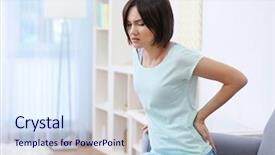  Presentation with backache - Amazing PPT theme having kidney - beautiful young woman suffering backdrop and a sky blue colored foreground