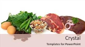  Presentation with foods - Slide deck enhanced with kidney - iron-rich foods including eggs spinach background and a lemonade colored foreground