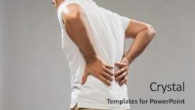  Presentation with back pain - Colorful slides enhanced with kidney - people healthcare and problem concept backdrop and a light gray colored foreground