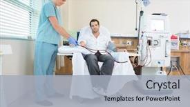  Presentation with dialysis - Presentation theme with kidney - portrait of male patient being background and a light blue colored foreground