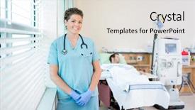  Presentation with renal - Slide deck having kidney - portrait of smiling female nurse background and a light gray colored foreground