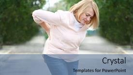  Presentation with backache - PPT theme consisting of kidney - senior woman suffering from backache background and a teal colored foreground