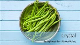  Presentation with blue green - Slide deck with kidney diet - green beans on blue kitchen background and a light blue colored foreground