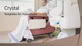  Presentation with dialysis - Presentation design featuring kidney disease - male patient at dialysis center background and a soft green colored foreground