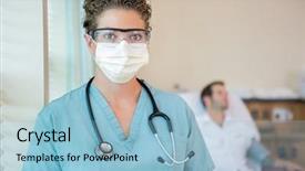  Presentation with female hospital patient - Slide set with kidney disease - portrait of female nurse background and a light blue colored foreground