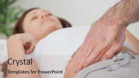  Presentation with stomach - PPT theme featuring kidney medical - doctor examining the stomach background and a coral colored foreground