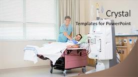  Presentation with medical renal - Presentation theme enhanced with kidney medical - portrait of female nurse background and a soft green colored foreground