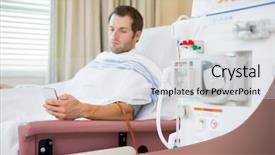  Presentation with medical renal - Colorful PPT theme enhanced with kidney medical - young male patient using mobilephone backdrop and a sky blue colored foreground