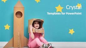  Presentation with blue stars - PPT layouts enhanced with kids - child girl in an astronaut background and a teal colored foreground