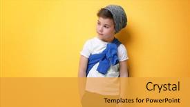  Presentation with cute - Cool new slide deck with kids - cute stylish boy on color backdrop and a gold colored foreground