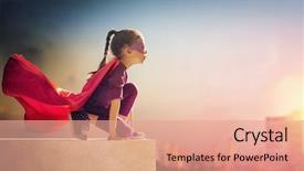  Presentation with superhero - Colorful slide deck enhanced with kids - little child girl plays superhero backdrop and a coral colored foreground