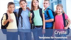  Presentation with smart - Amazing slides having kids - portrait of smart schoolkids standing backdrop and a ocean colored foreground