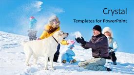  Presentation with snow blizzard in winter - Presentation enhanced with kids and parents throwing snow background and a teal colored foreground
