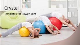  Presentation with kids gym - PPT theme with kids and woman doing stretching background and a white colored foreground