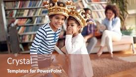  Presentation with kids playing - Cool new PPT theme with kids-are-whispering-some-secrets backdrop and a red colored foreground