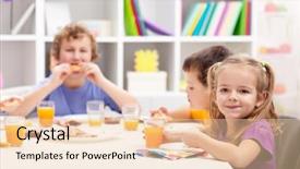  Presentation with kids - Colorful slide deck enhanced with kids around the table eating backdrop and a lemonade colored foreground