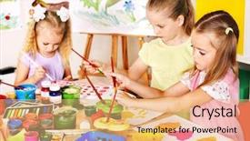  Presentation with painting - PPT theme featuring kids art - child painting at easel background and a coral colored foreground