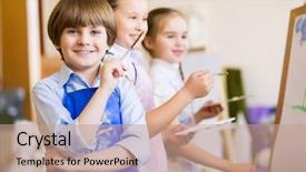 Presentation with children painting - Theme having kids art - little children painting and playing background and a coral colored foreground