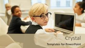  Presentation with computer software - Beautiful slide set featuring kids-as-a-software-developer backdrop and a coral colored foreground