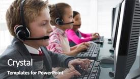  Presentation with executive marting luther king jur - Cool new PPT theme with kids as customer care executive backdrop and a dark gray colored foreground