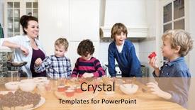  Presentation with birthday kids - Presentation theme enhanced with host family - boys and girls decorating cupcakes background and a coral colored foreground