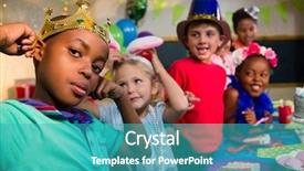  Presentation with birthday kids - PPT theme with kids at table during birthday background and a teal colored foreground