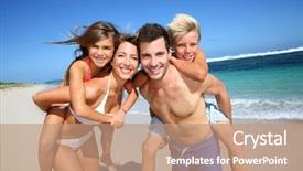  Presentation with footprints kids - Beautiful PPT theme featuring kids at the beach backdrop and a coral colored foreground