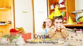  Presentation with birthday kids - Colorful PPT theme enhanced with kids at the birthday party backdrop and a coral colored foreground