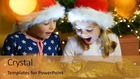  Presentation with christmas kids - Audience pleasing PPT layouts consisting of kids being surprised while opening backdrop and a gold colored foreground