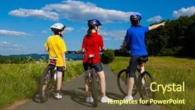  Presentation with biking - Slide deck featuring kids bicycle - active family biking background and a tawny brown colored foreground