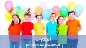  Presentation with kids birthday - PPT theme having kids birthday - group of smiling children background and a teal colored foreground