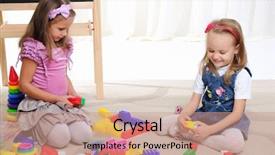  Presentation with play - Presentation theme enhanced with kids blocks - two little girls play background and a coral colored foreground