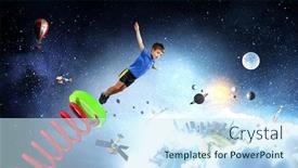  Presentation with kids space - Slide set having kids-bouncing-in-the-space background and a cool aqua colored foreground