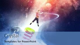  Presentation with kids space - Amazing PPT layouts having kids-bouncing-in-the-space backdrop and a teal colored foreground