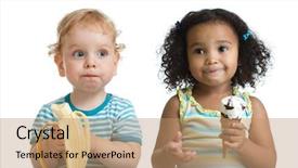  Presentation with kids fruit - Beautiful theme featuring kids boy and girl ead backdrop and a coral colored foreground