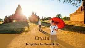  Presentation with ancient temples - Slide deck enhanced with kids-brother-and-sister-visiting background and a gold colored foreground
