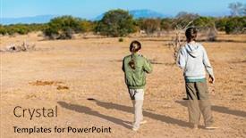  Presentation with safari - Beautiful PPT theme featuring kids brother and sister on african safari vacation enjoying bush view backdrop and a coral colored foreground